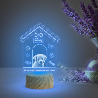 Personalized Dog Table Night Lamp with Automatic Color Changing Light Customized with Name & Photo  Pet Memorial Gift  Birthday Gift for Dog